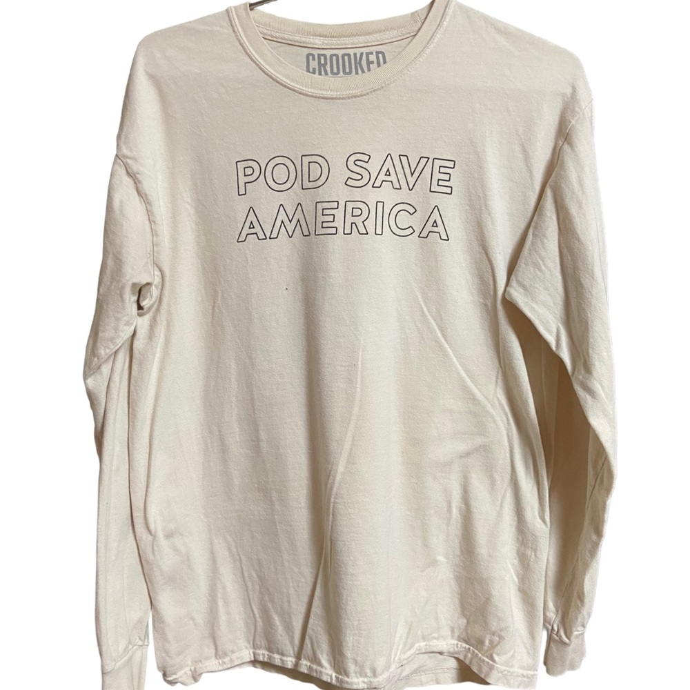 Retro POD Saved America Podcast Radio White / Cream Long Sleeve Men’s M T-Shirt
